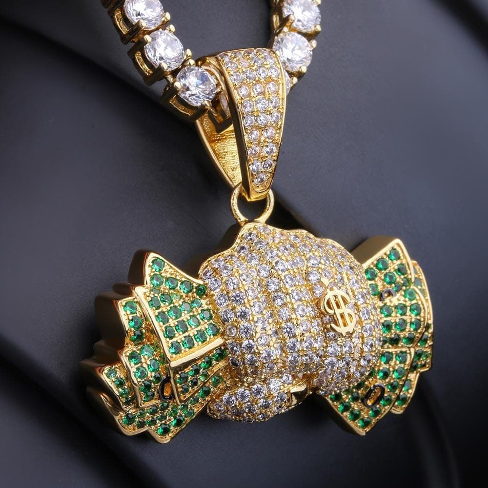 14K Gold Green Dollar Sign Pendant Necklace
