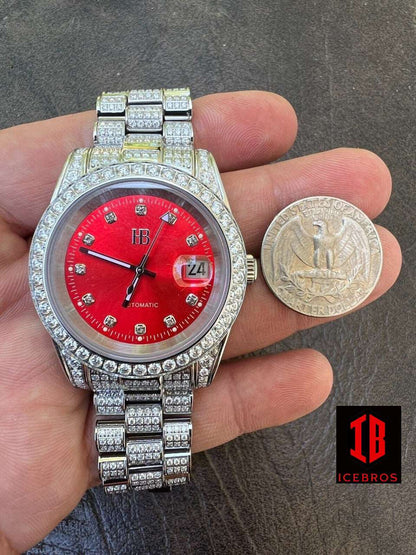 (20) Bust Down MOISSANITE Red Face Presidential Watch Iced Hip Hop Pass Diamond Test