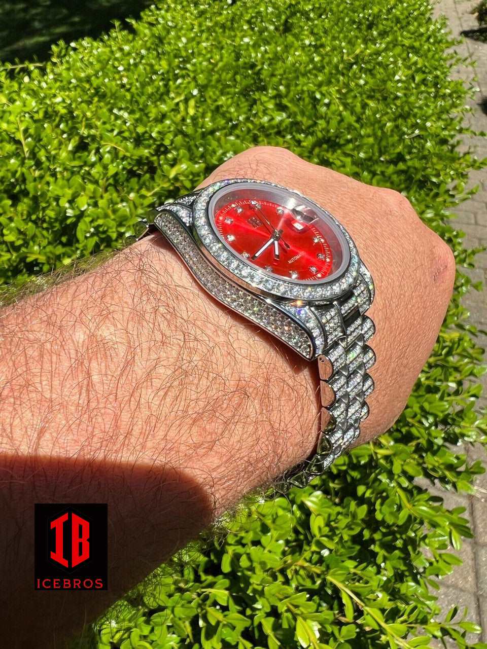 (20) Bust Down MOISSANITE Red Face Presidential Watch Iced Hip Hop Pass Diamond Test