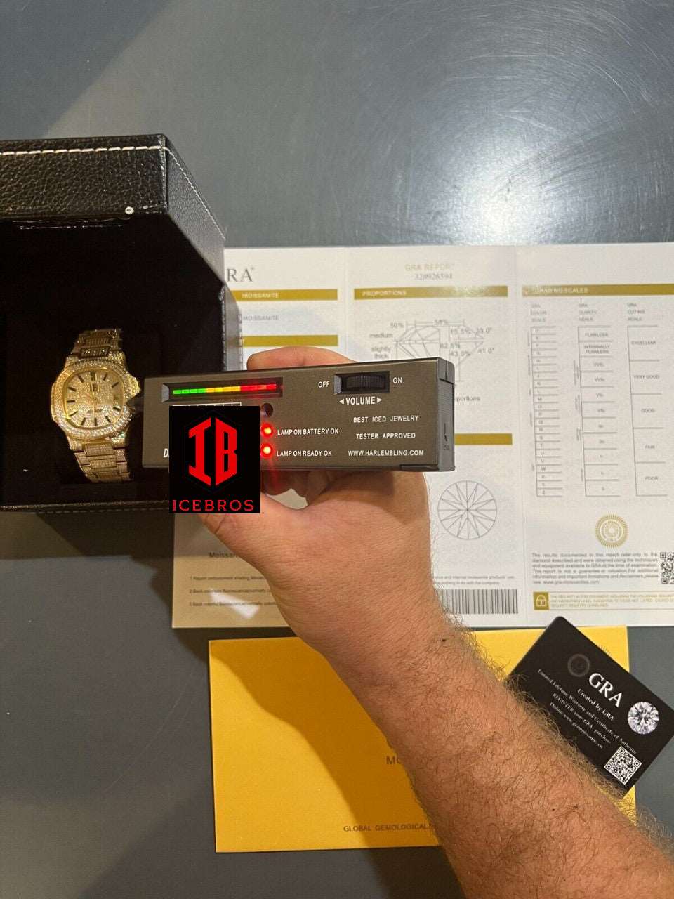 (14) 14ct Diamond MOISSANITE Men's Watch Fully Iced Stainless 14k Gold Pass Diamond Test
