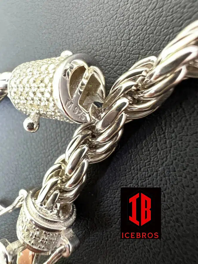6mm Rope Bracelet Solid 925 Sterling Silver Iced 1ct MOISSANITE Lock