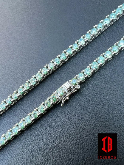 5mm Blue Green 925 Sterling Silver MOISSANITE Tennis Chain Necklace