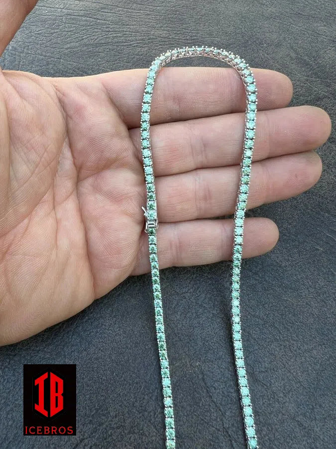 5mm Blue Green 925 Sterling Silver MOISSANITE Tennis Chain Necklace