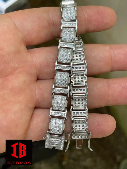 Mens Iced Presidential Bracelet WHITE Gold Over Solid 925 Silver Diamonds