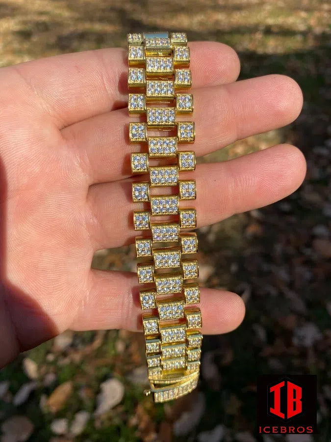 White Gold Moissanite Presidential Link Bracelet 20mm 8.5 long