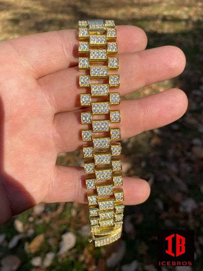 White Gold Moissanite Presidential Link Bracelet 20mm 8.5 long