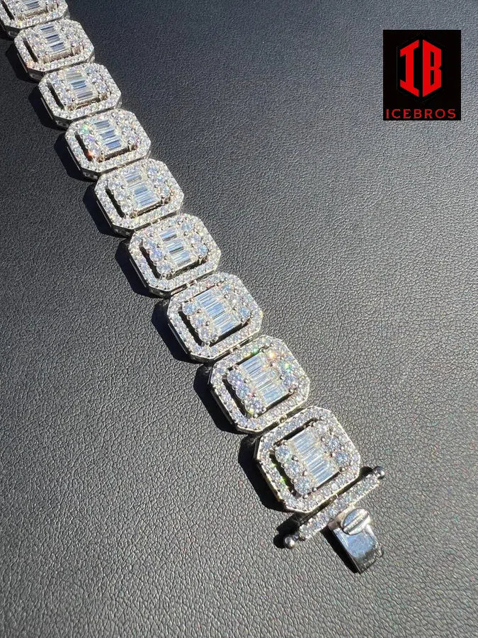 Baguette Diamond Moissanite Bracelet in White Gold 15mm