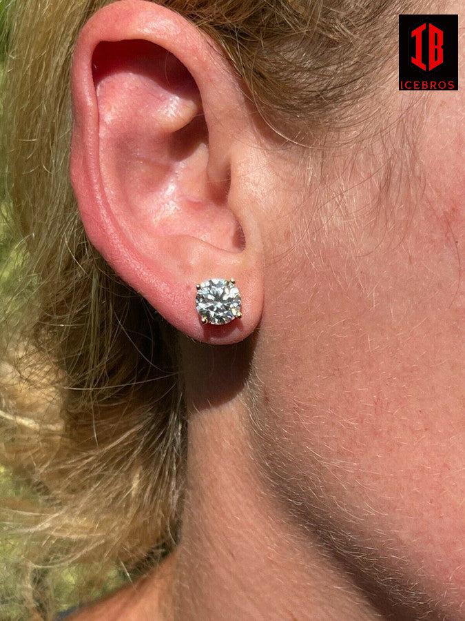 Moissanite Diamond Stud Earrings 14k Gold & White Gold 8mm -10mm
