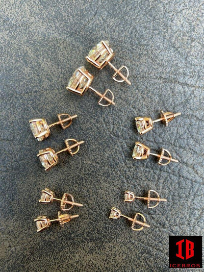 Rose Gold 925 Sterling Silver Moissanite Stud Earrings Diamond Tester Size 0.4-8ct 14k