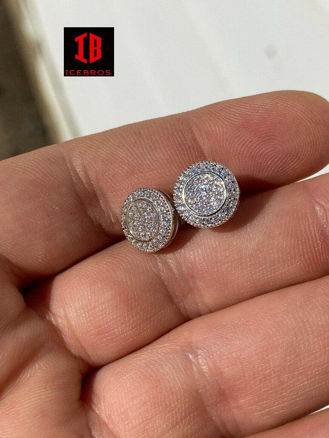 Men's 11mm 925 Silver Iced Moissanite Earrings Studs Pass Diamond Tester