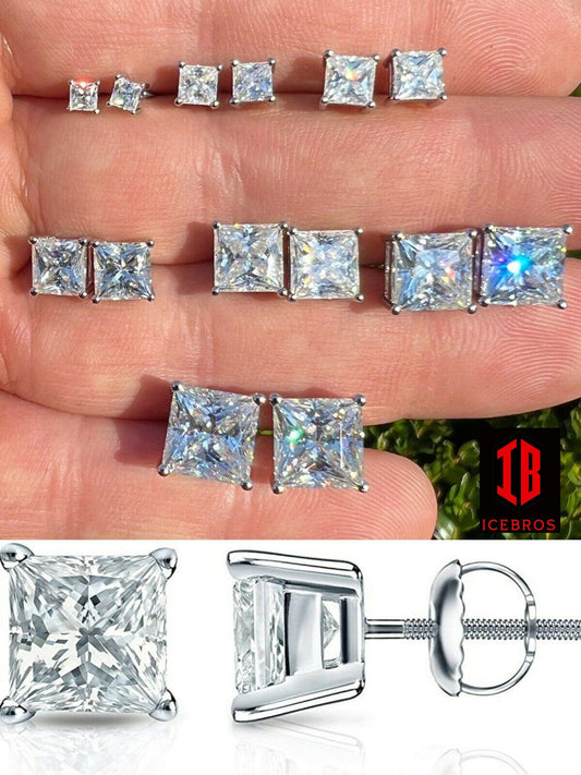 MOISSANITE Square Princess Cut Stud Earrings 925 Sterling Silver