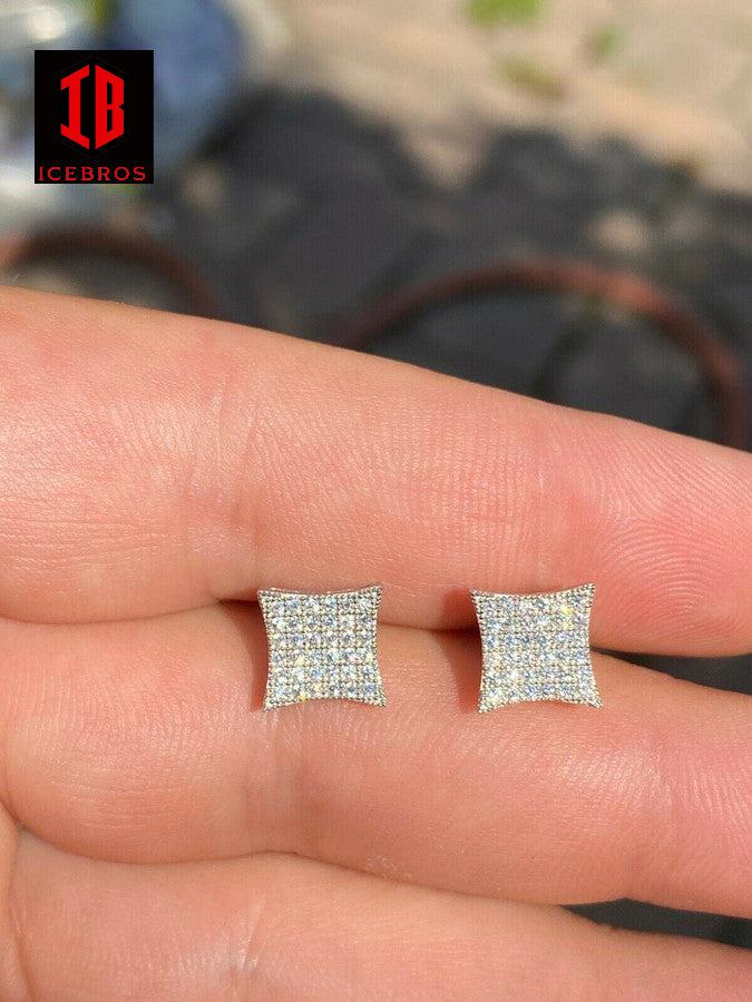 925 Sterling Silver Iced Box Square Kite Earrings MOISSANITE Pass Diamond Tester