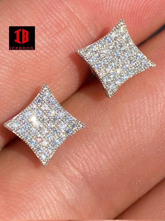 925 Sterling Silver Iced Box Square Kite Earrings MOISSANITE Pass Diamond Tester
