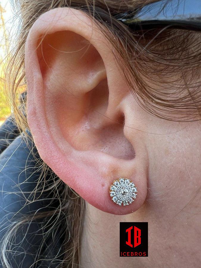 Iced MOISSANITE 8mm Earrings Round Cluster Studs Passes Diamond Tester
