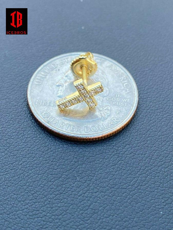 MOISSANITE 925 Sterling Silver Micro Iced Cross Earrings Studs Passes Diamond Tester