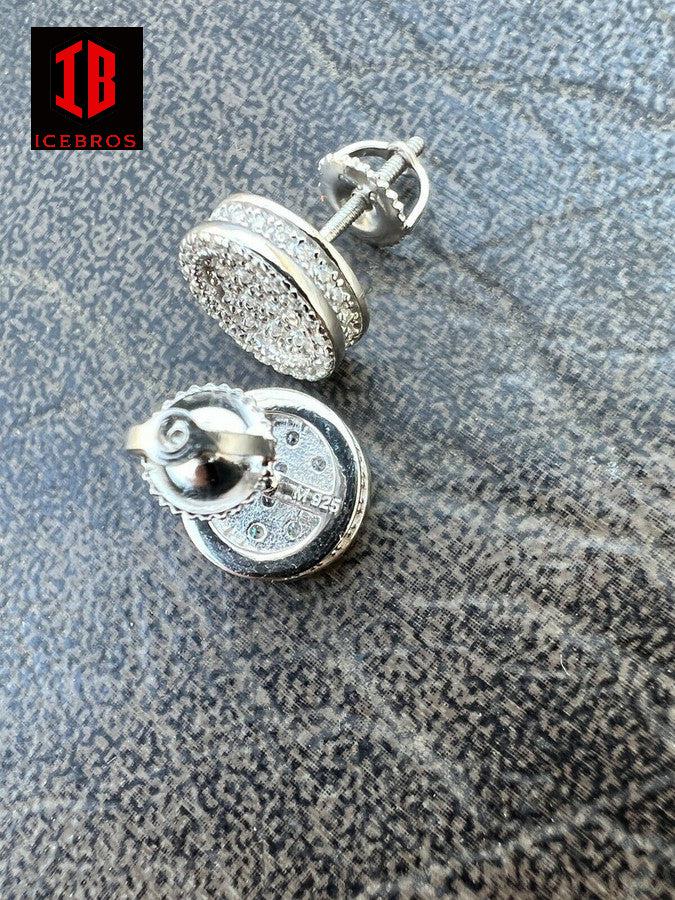 Real 925 Sterling Silver Iced Moissanite Hip Hop Round Earrings Studs Passes Diamond Tester
