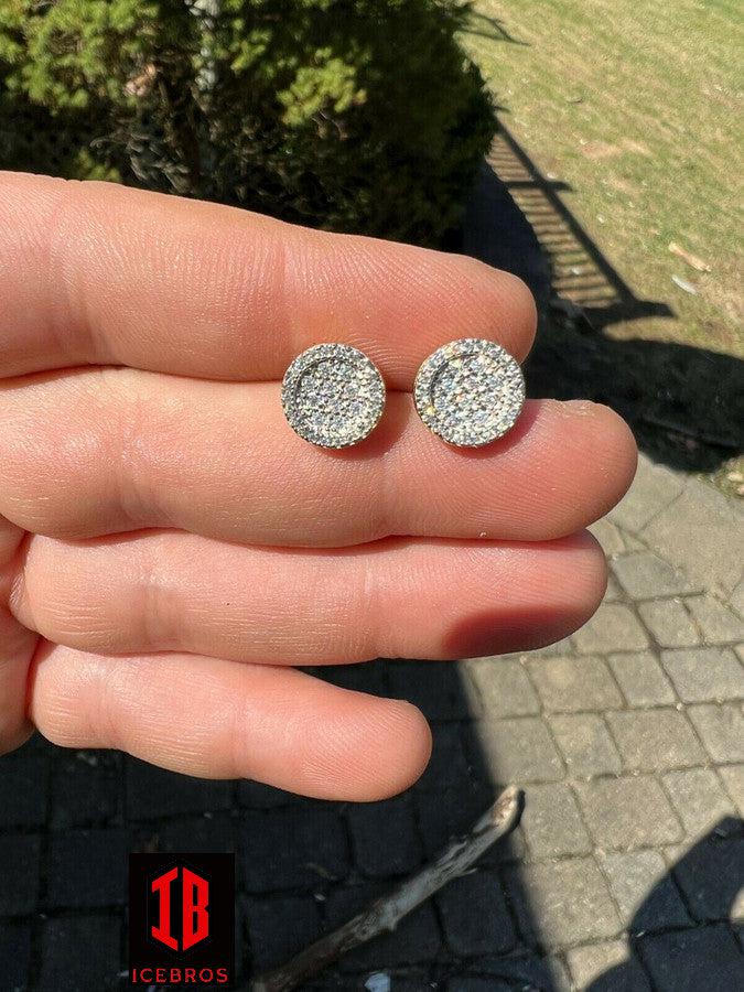 Real 925 Sterling Silver Iced Moissanite Hip Hop Round Earrings Studs Passes Diamond Tester