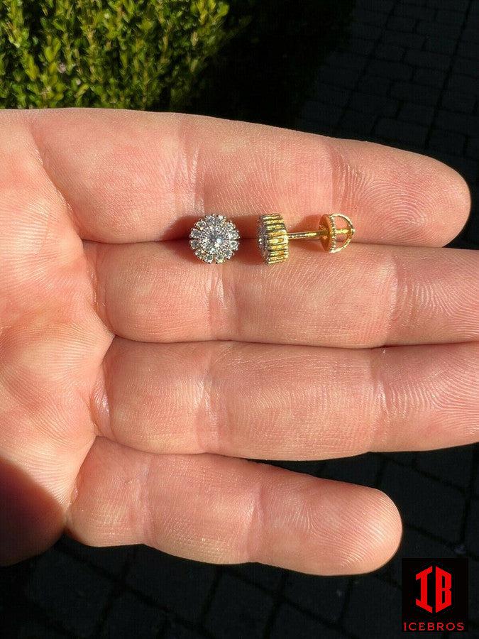 Iced MOISSANITE 8mm Earrings Round Cluster Studs Passes Diamond Tester
