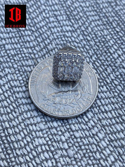 Men’s baguette Moissanite Iced out 925 Sterling Silver Baguette Hip Hop Earrings Studs Passes Diamond Tester