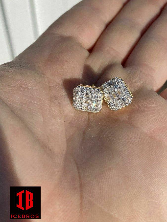 Men’s baguette Moissanite Iced out 925 Sterling Silver Baguette Hip Hop Earrings Studs Passes Diamond Tester
