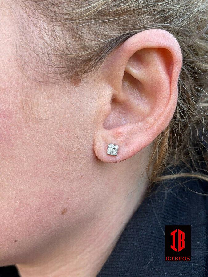 0.2ct REAL Natural VS G Real Diamond Men's Ladies Earrings Iced Micro 5mm Square Earrings