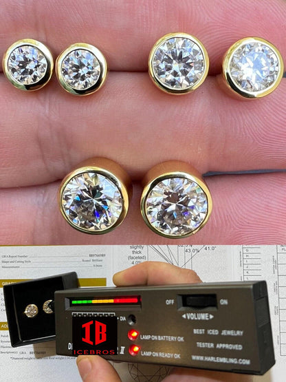 Iced Moissanite Bezel Stud Earrings 925 Sterling Silver Men's Ladies Pass Diamond Tester