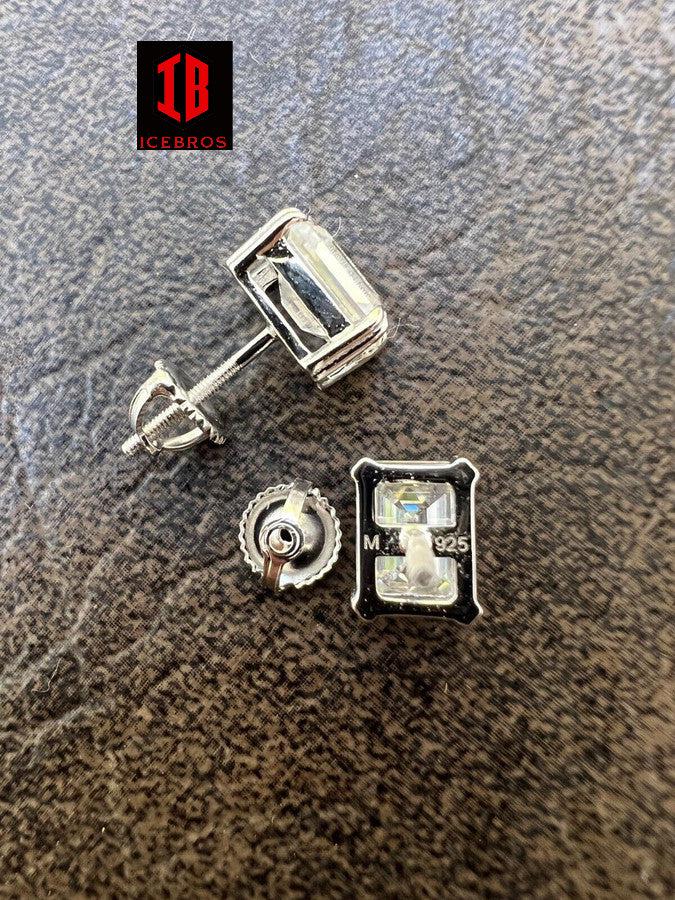 4ct Emerald Moissanite Stone Screw Back Solitaire Stud Earrings 925 Sterling Silver