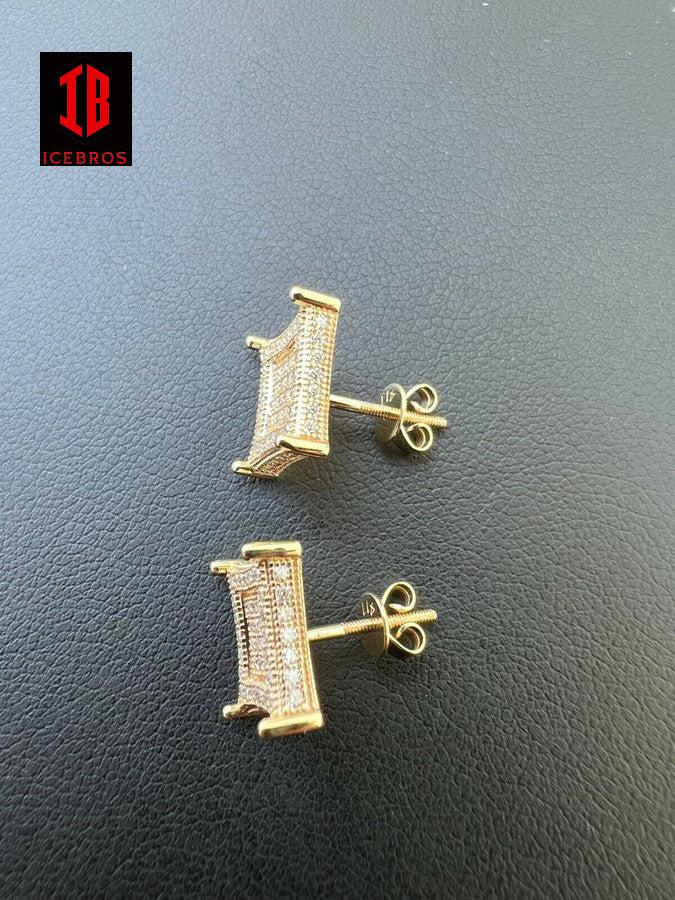 Large 10mm Men's Real Solid 10k Gold Iced Kite Moissanite Earring Studs
