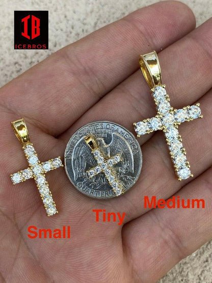 Solid 14k Gold Cross Iced Pendant MOISSANITE Necklace Passes Diamond Tester