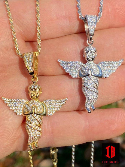 Iced Hip Hop Hand Praying Angel Pendant 925 Silver MOISSANITE Passes Diamond Test