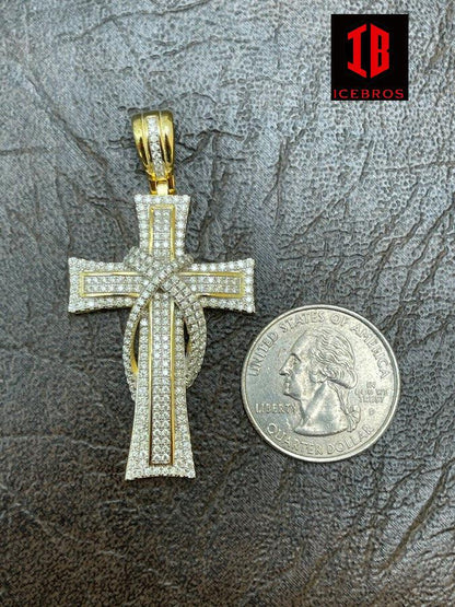 MOISSANITE Real 925 Sterling Silver Vermeil Cross Pendant Necklace Iced Pass Diamond Tester