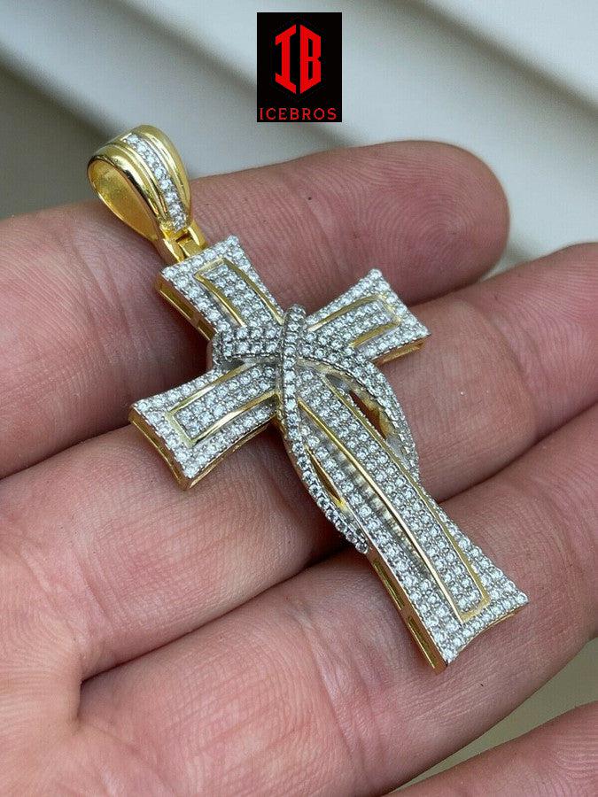 MOISSANITE Real 925 Sterling Silver Vermeil Cross Pendant Necklace Iced Pass Diamond Tester