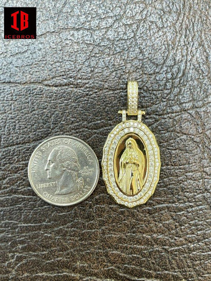 Solid 925 Sterling Silver MOISSANITE Virgin Mary Necklace Charm Iced Medallion