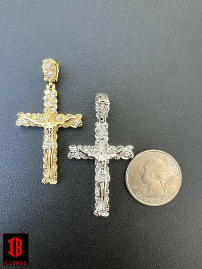 MOISSANITE 925 Sterling Silver Iced Nugget Jesus Charm Cross Pendant Passes Diamond Test