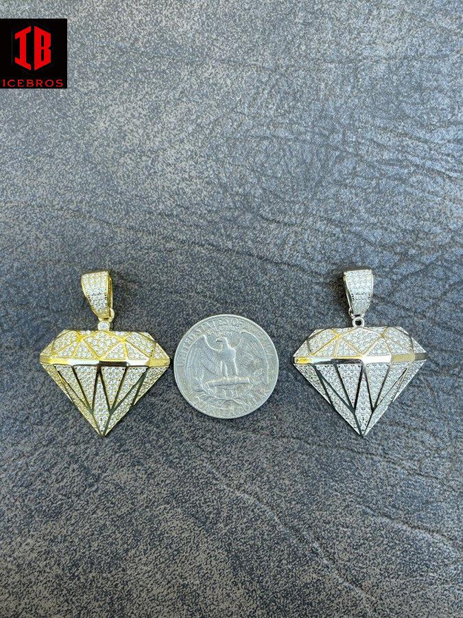 Iced Vermeil Diamond Shape Charm Hip Hop Necklace 925 Sterling Silver MOISSANITE