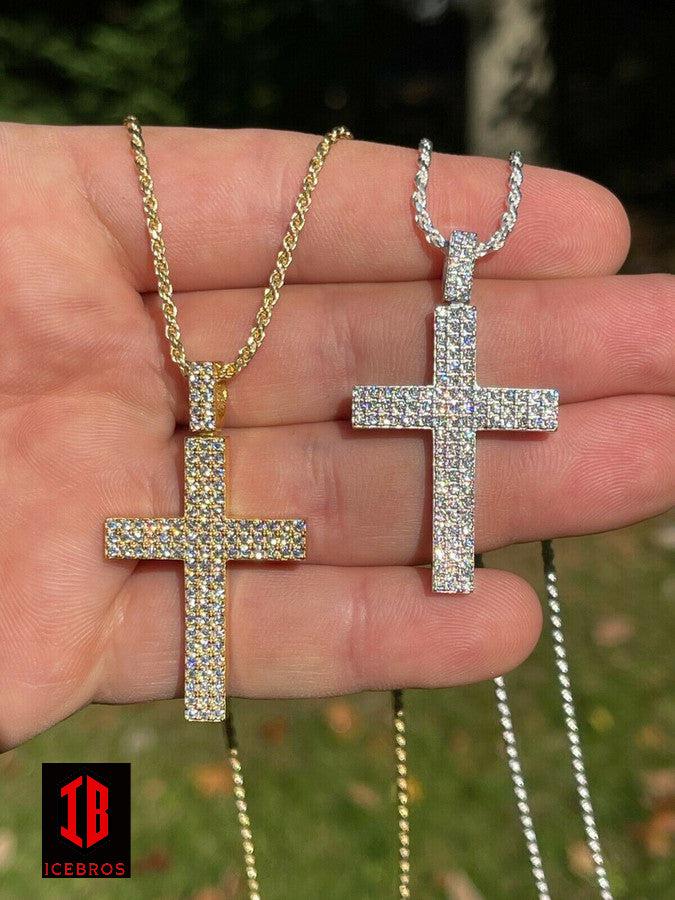 MOISSANITE Cross Pendant Iced Hip Hop Out Necklace Real 925 Sterling Silver