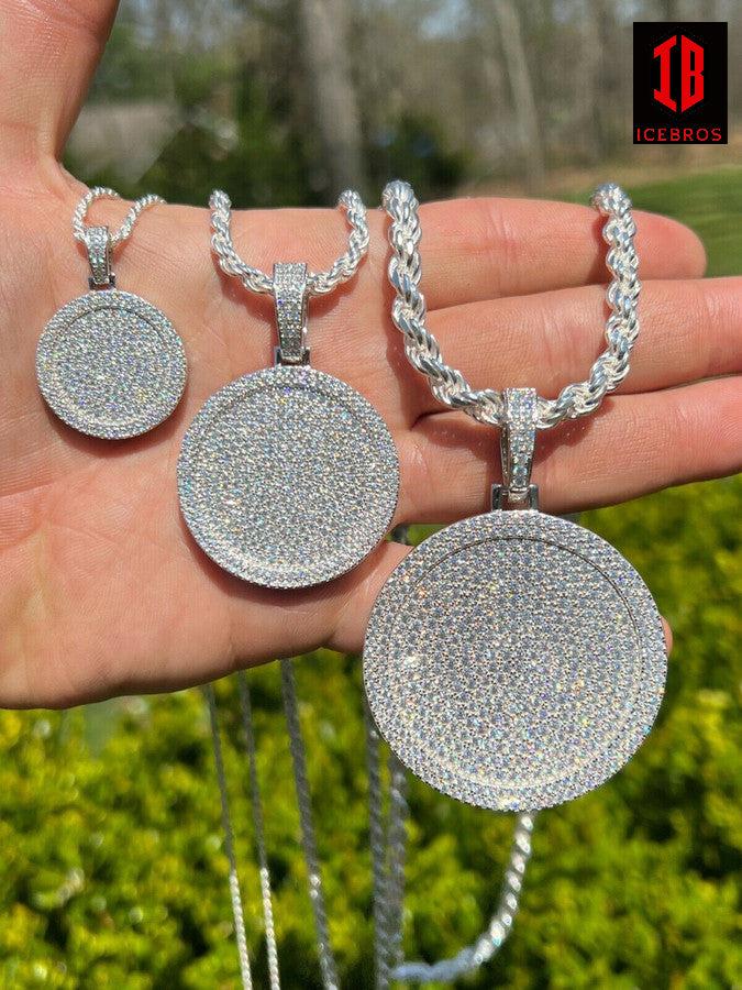 MOISSANITE Dog Tag 925 Silver Out Iced Round Hip Hop Pendant Necklace Passes Diamond Tester
