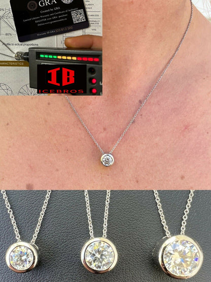 925 Sterling Silver GRA Round Moissanite Womens Solitaire Pendant Charm Passes Diamond Tester