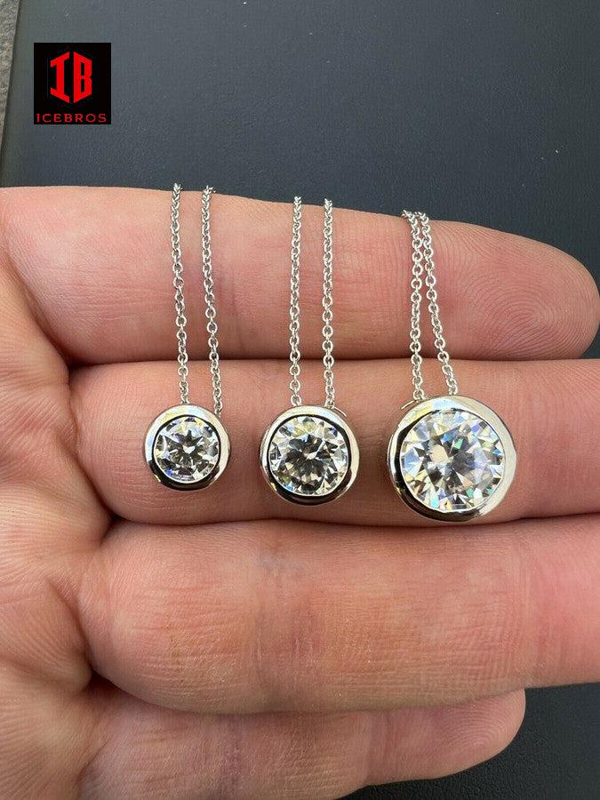 925 Sterling Silver GRA Round Moissanite Womens Solitaire Pendant Charm Passes Diamond Tester