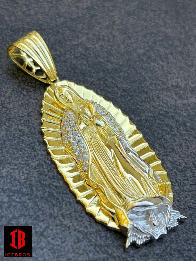 MOISSANITE Solid 925 Sterling Silver Virgin Mary Charm Iced Medallion Unisex PENDANT 14k Gold & White Gold, Men Woman Pendants JEWELRY Gift