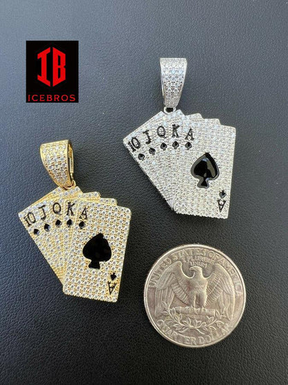 Moissanite Cards Poker Deck Royal Flush 925 Silver Ace Of Spades Pendant