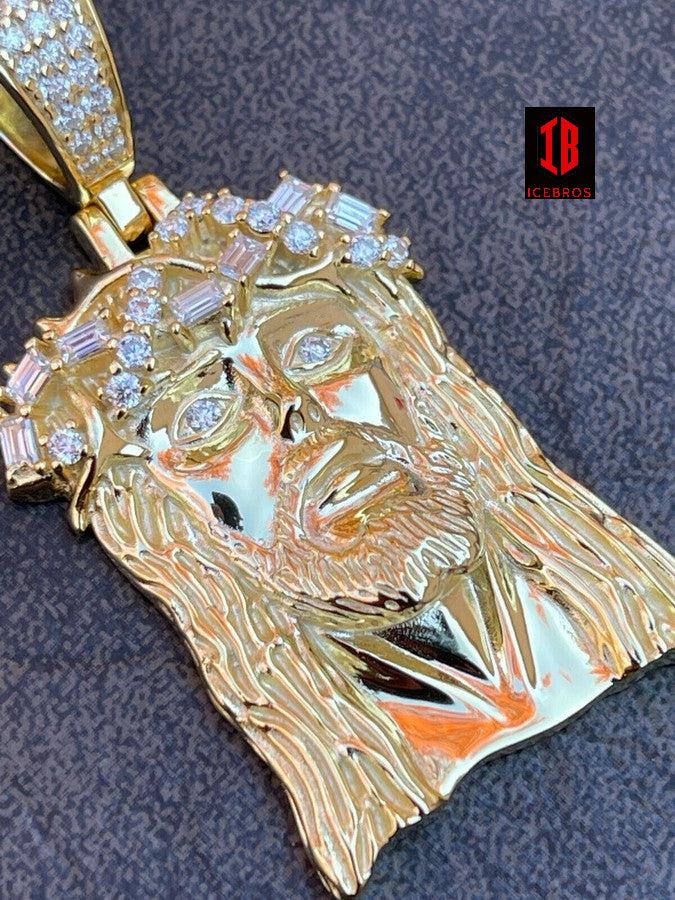 Iced MOISSANITE Real 925 Sterling Silver Gold Jesus Piece Pendant Necklace Men's HipHop Jewelry