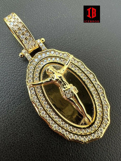 MOISSANITE 925 Silver Gold Real Iced Jesus Oval Medallion Pendant Passed Diamond Tester