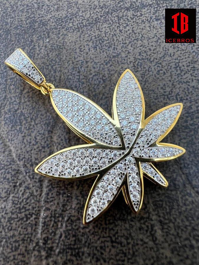 Iced MOISSANITE 925 Sterling Silver Marijuana Weed Charm Pendant Necklace