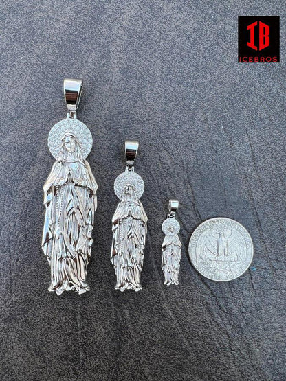 MOISSANITE 925 Sterling Silver Virgin Mary Guadalupe Pendant Iced Necklace