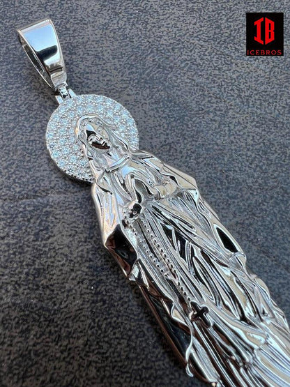 MOISSANITE 925 Sterling Silver Virgin Mary Guadalupe Pendant Iced Necklace