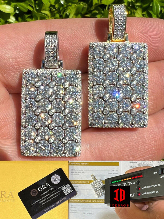 9ct Iced MOISSANITE Men's Mosaic Dog Tag Pendant Necklace Pass Diamond Tester