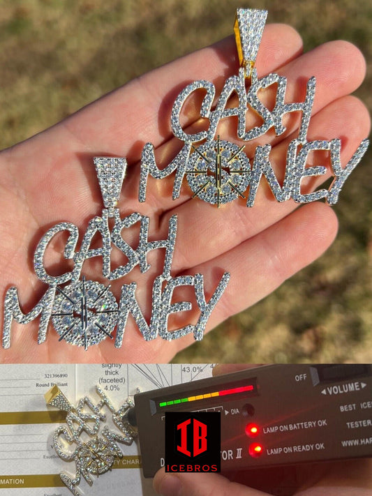 MOISSANITE Real 925 Sterling Silver Iced Cash Money Vault Hip Hop Pendant Necklace