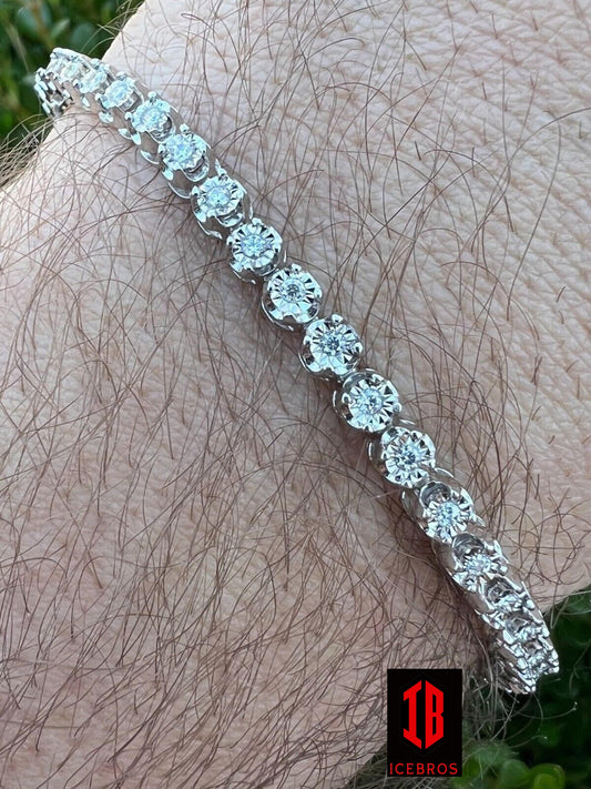 3mm Real Natural VS Diamond Illusion Set Tennis Bracelet  925 Sterling Silver