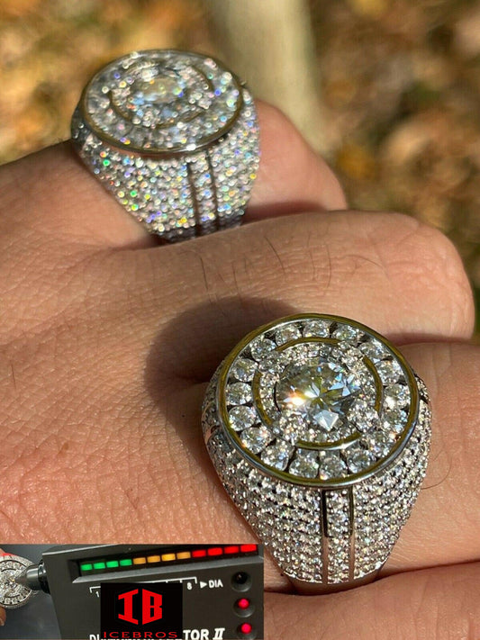 Large 925 Silver Big Stone 6ct Men's MOISSANITE RING Pass Diamond Test Pinky